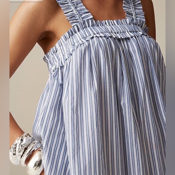 J.Crew Women’s Cotton voile ruffle-trim Lined dress striped pockets size XXL - Picture 3 of 13
